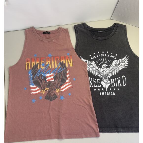 America Tops - Lot of 2 Zutter Graphic Muscle Tanks American Made and Free Bird America
